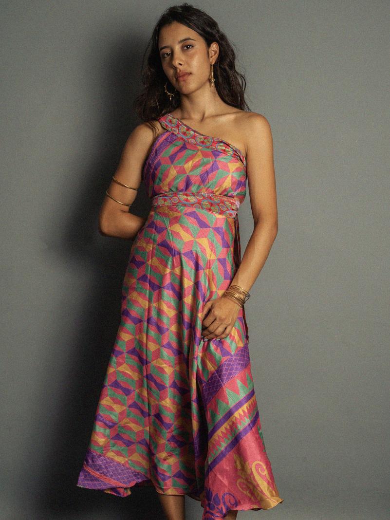 Gonna etnica lunga a portafoglio multicolor – India