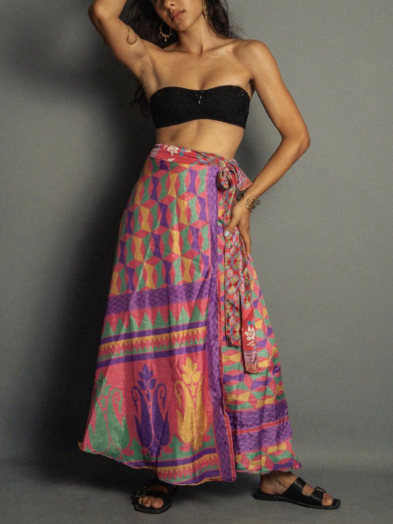 Gonna etnica lunga a portafoglio multicolor – India