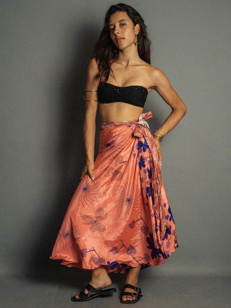 Gonna etnica lunga a portafoglio rosa – India