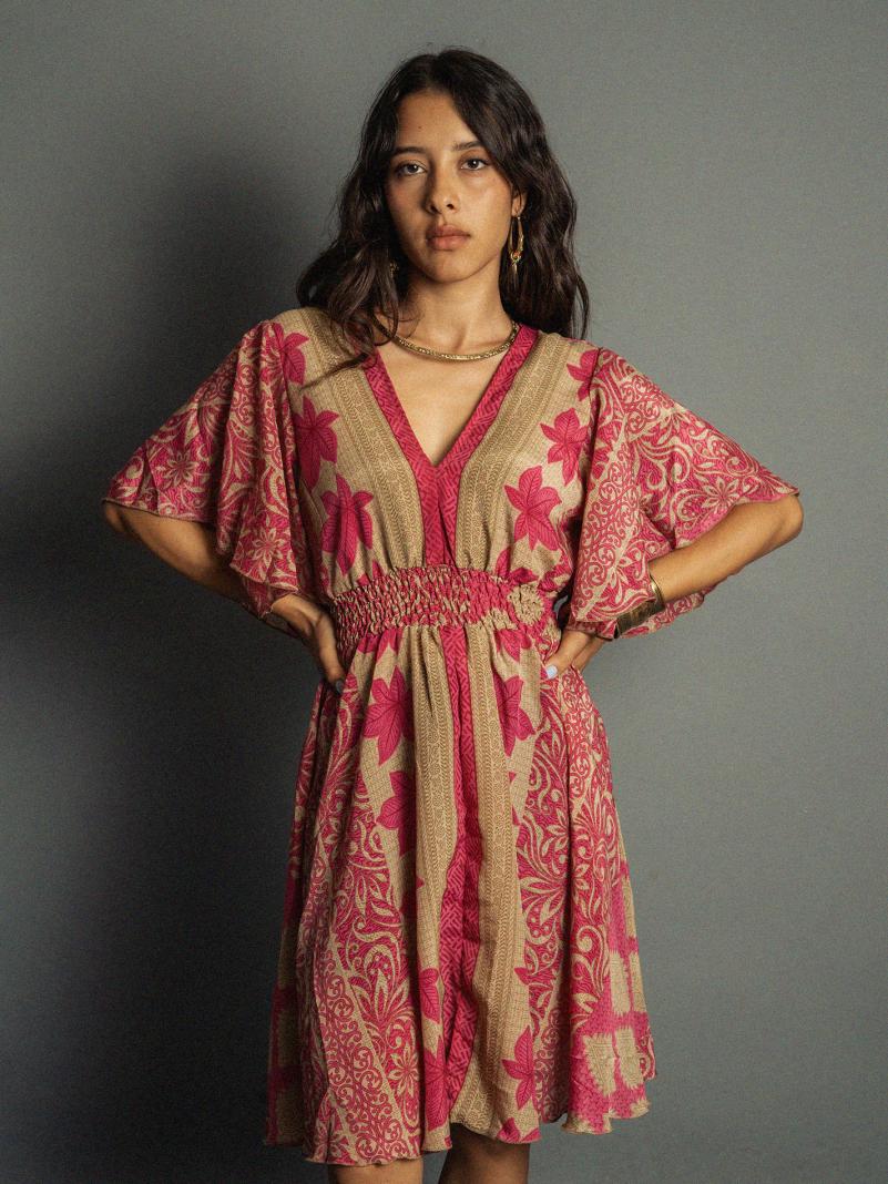 Abitino con maniche corte rosa e ocra - Haryana