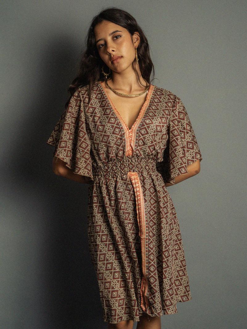 Abitino con maniche corte marrone - Haryana