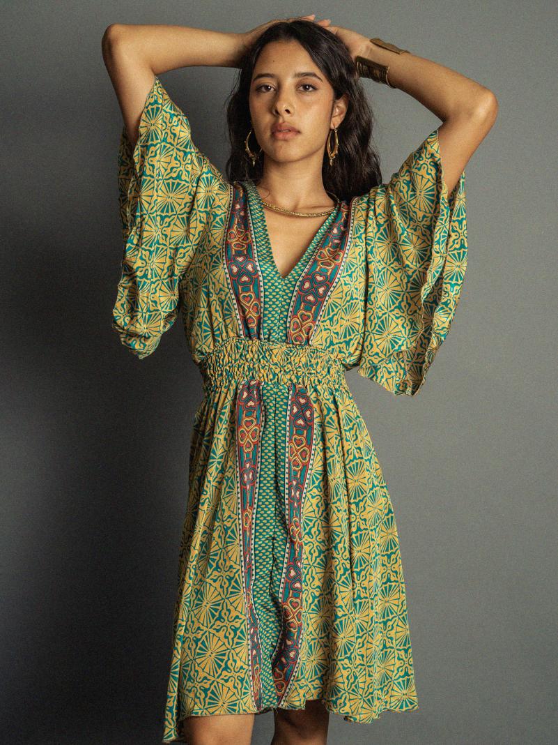 Abitino con maniche corte verde e giallo - Haryana