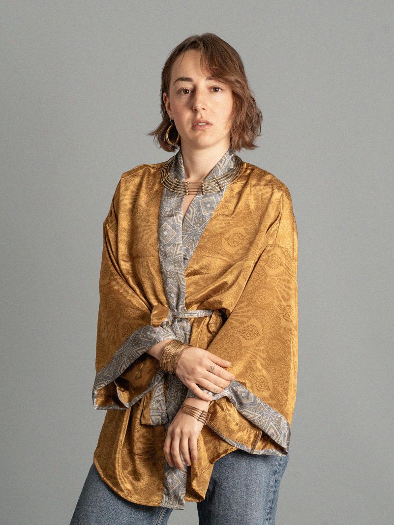 Kimono corto bronzo e grigio - Kerala