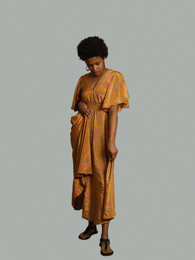 Abito lungo maniche corte giallo - Parvati