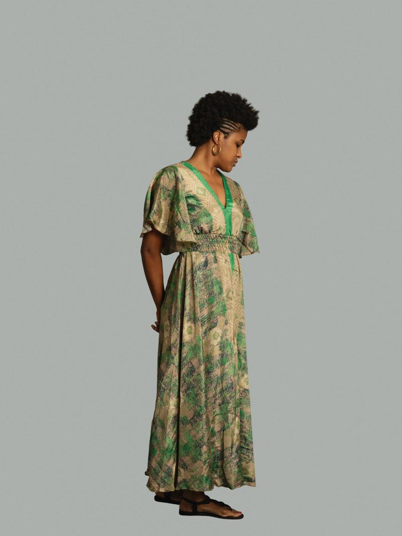 Abito lungo maniche corte verde - Parvati