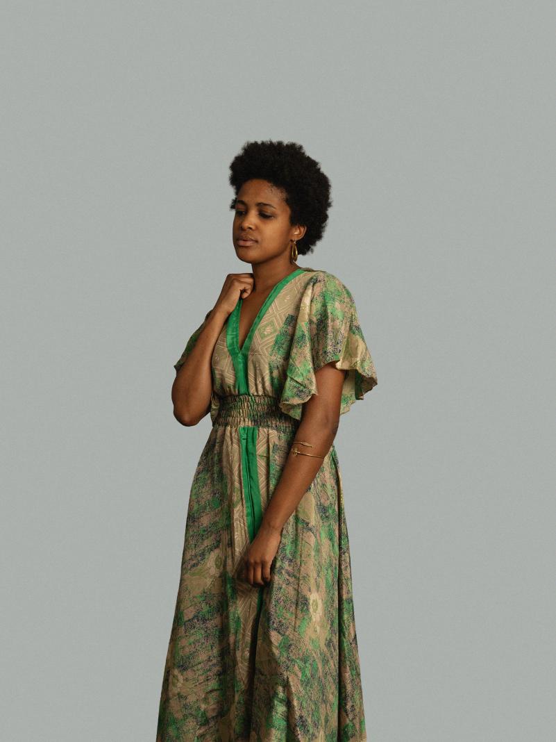 Abito lungo maniche corte verde - Parvati