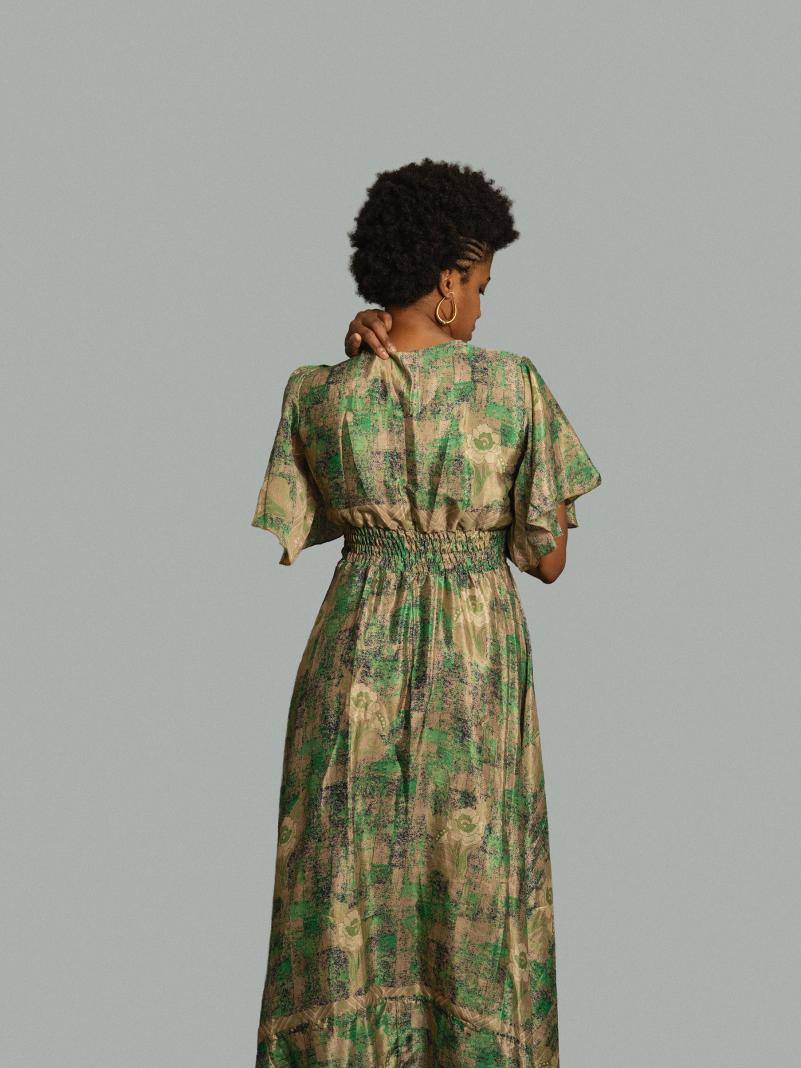 Abito lungo maniche corte verde - Parvati