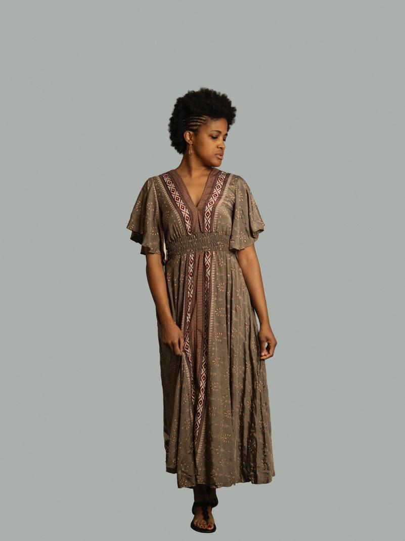 Abito lungo maniche corte beige - Parvati