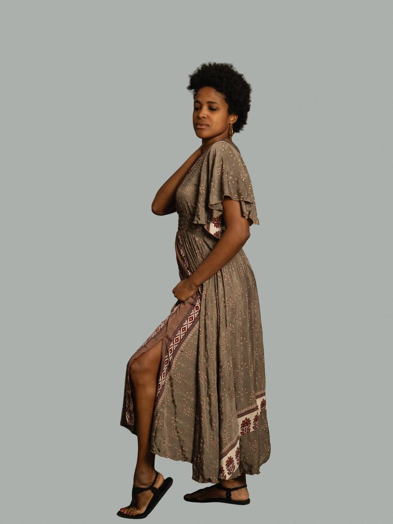 Abito lungo maniche corte beige - Parvati