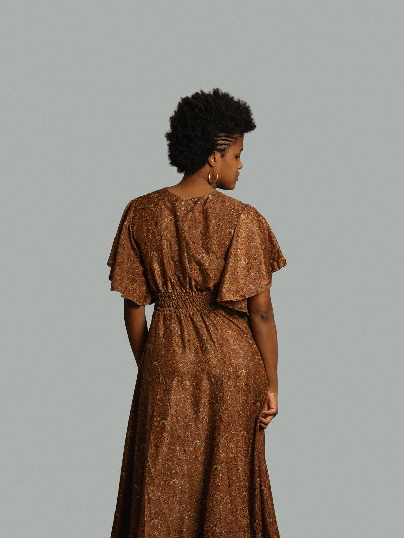 Abito lungo maniche corte marrone - Parvati