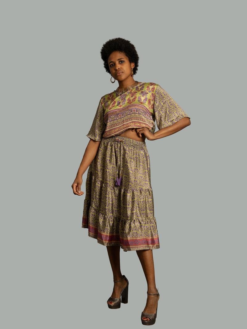 Top e gonna tre quarti giallo e viola - Gange