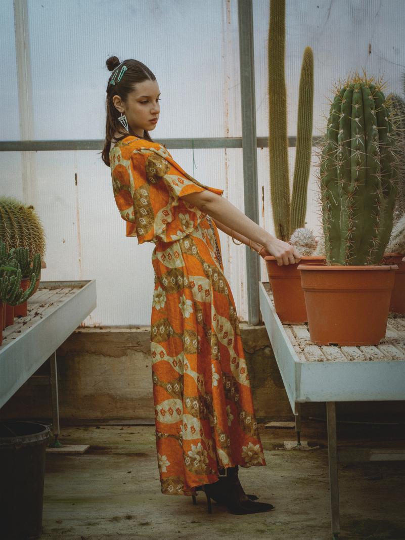 Abito lungo maniche corte arancione - Parvati