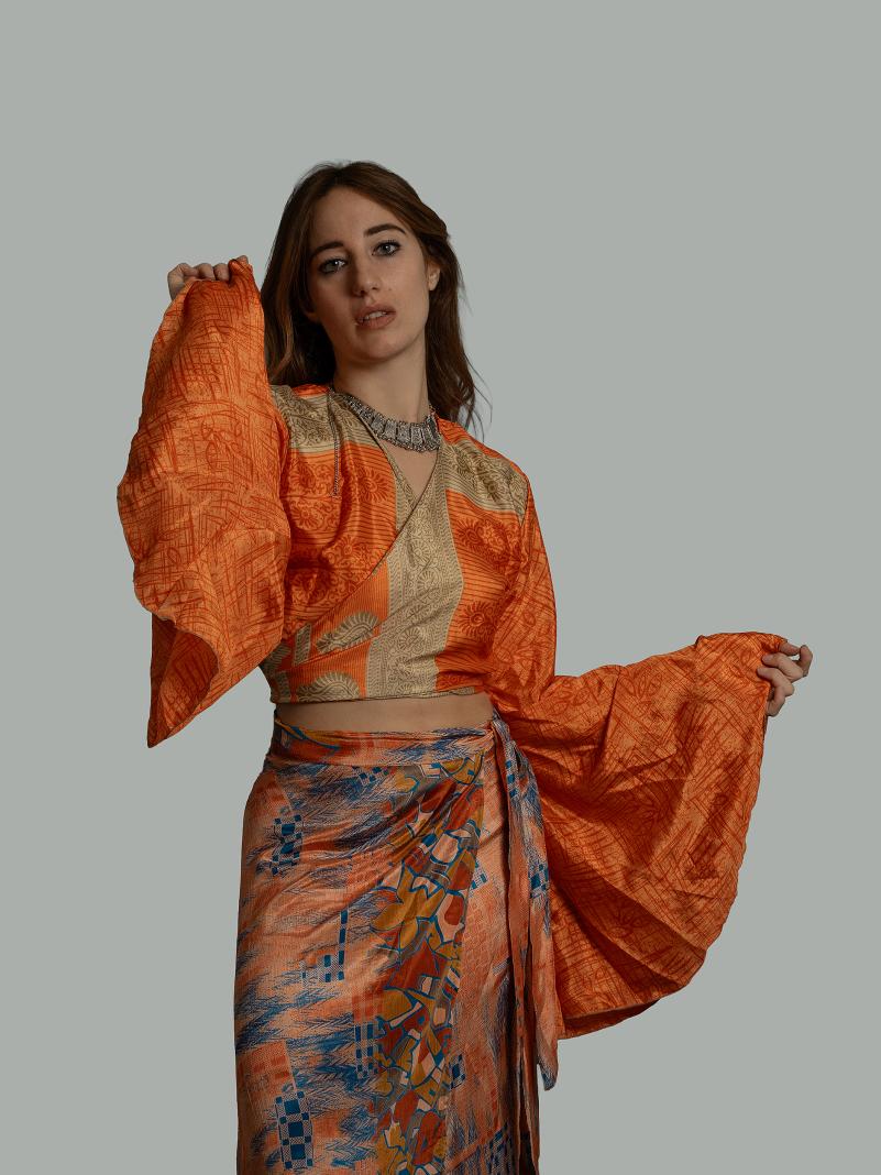 Wrap Top Manica larga arancione – Gandhi