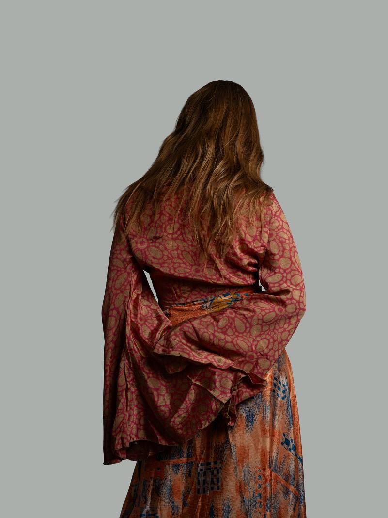 Wrap Top Manica larga corallo – Gandhi