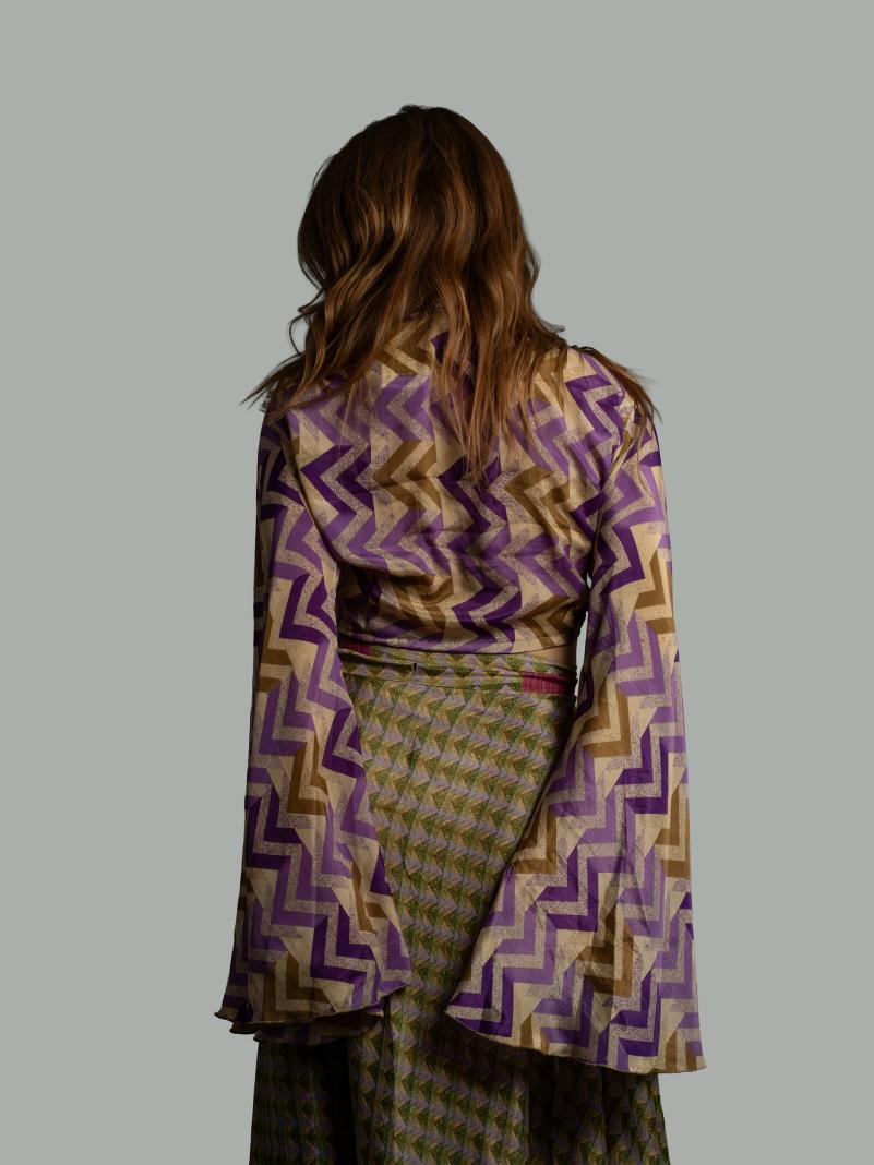 Wrap Top Manica larga viola e ocra – Gandhi