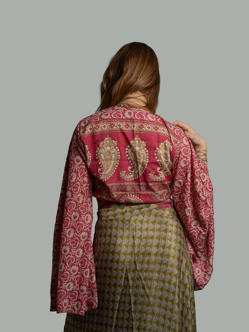 Wrap Top Manica larga fucsia – Gandhi
