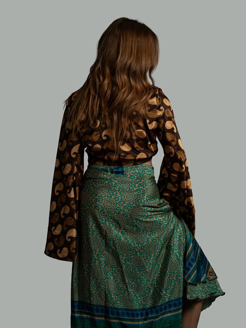 Wrap Top Manica larga marrone – Gandhi