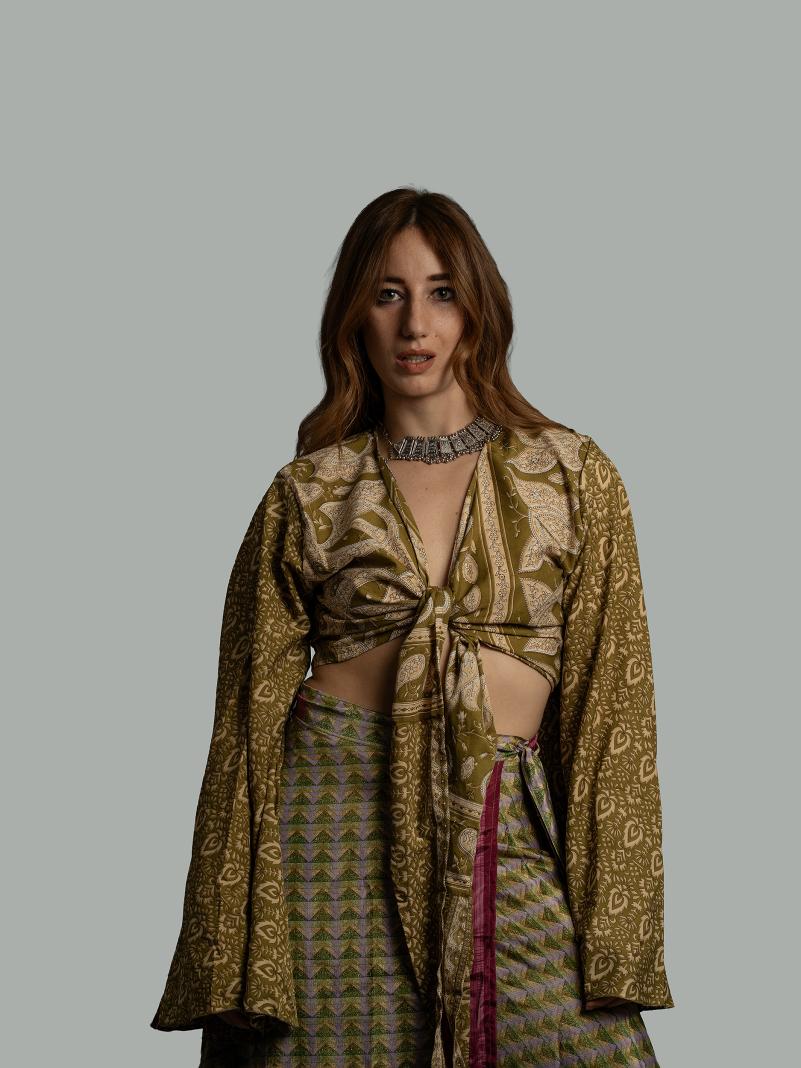 Wrap Top Manica larga verde – Gandhi