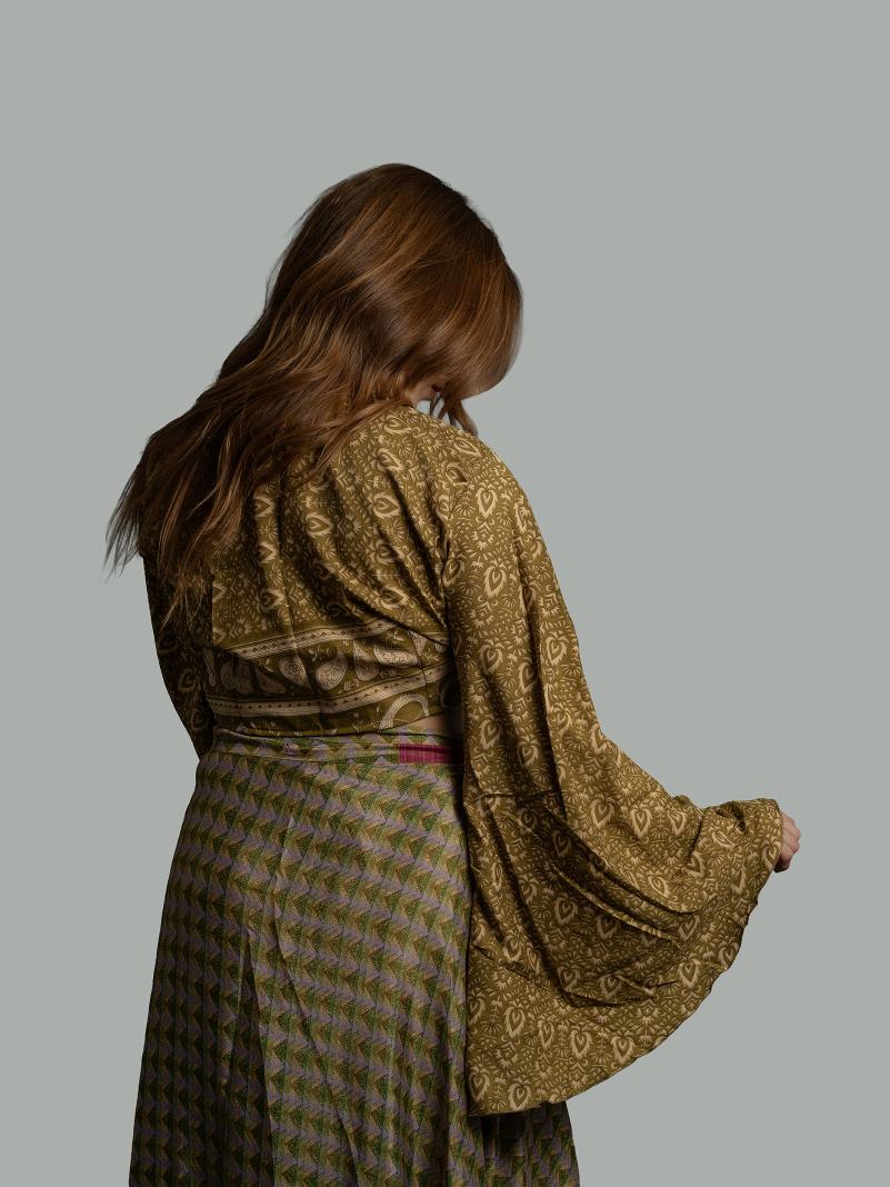 Wrap Top Manica larga verde – Gandhi