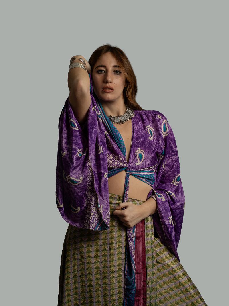 Wrap Top Manica larga viola – Gandhi