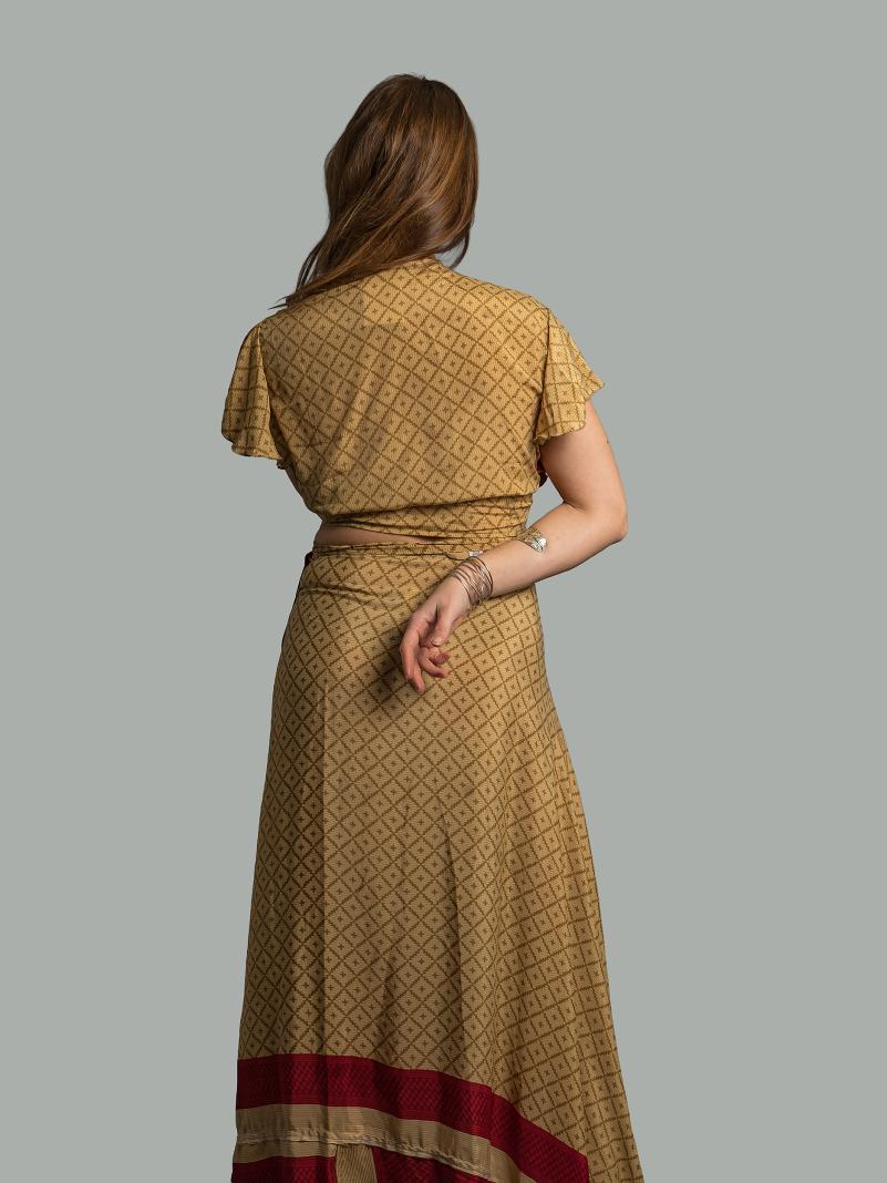 Wrap top e Gonna a Portafoglio ocra e rosso - Manali