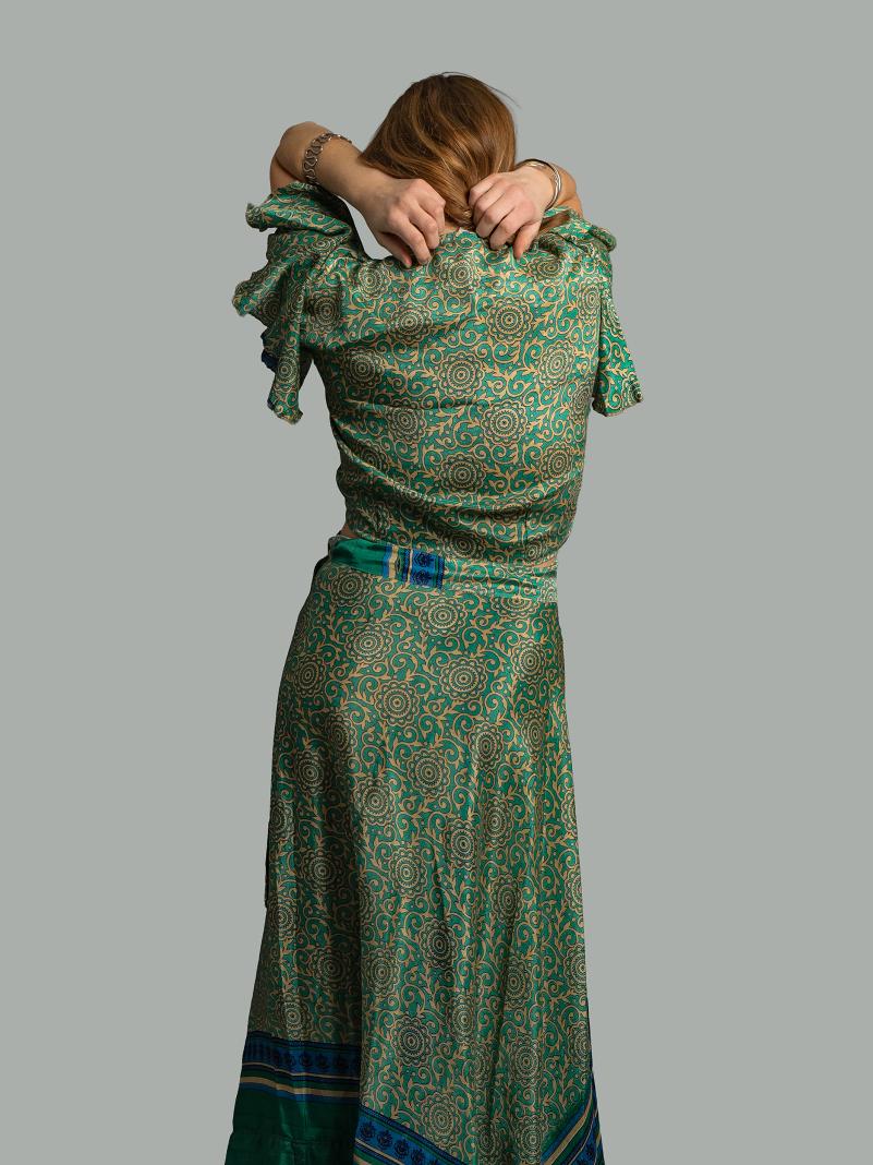 Wrap top e Gonna a Portafoglio verde e blu - Manali