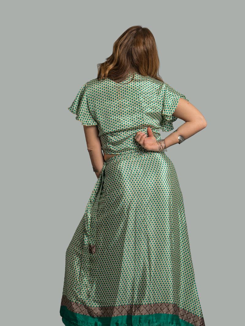 Wrap top e Gonna a Portafoglio verde e bianco - Manali