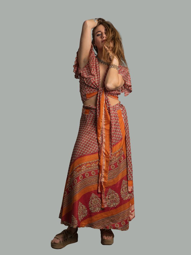 Wrap top e Gonna a Portafoglio rosso - Manali