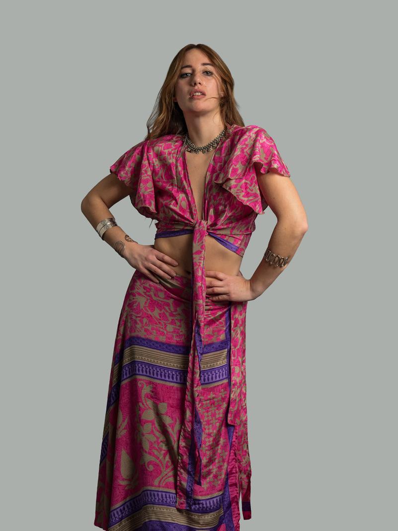 Wrap top e Gonna a Portafoglio cremisi - Manali