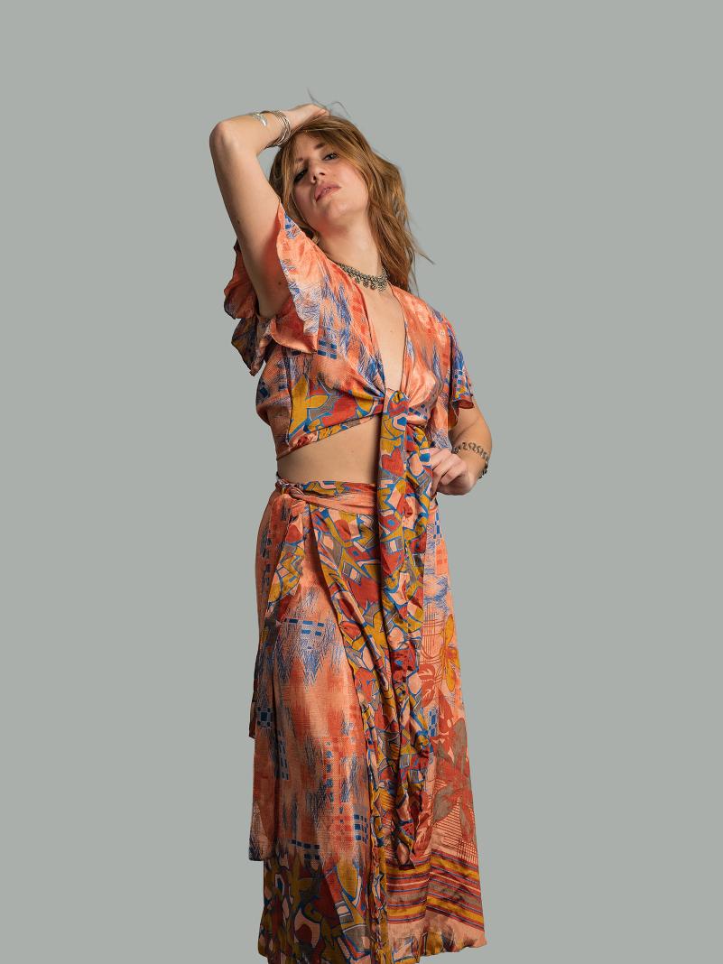 Wrap top e Gonna a Portafoglio arancione - Manali