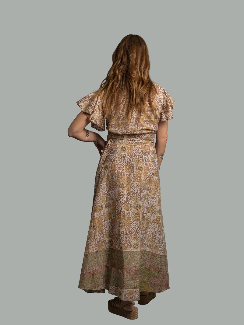 Wrap top e Gonna a Portafoglio beige e verde - Manali