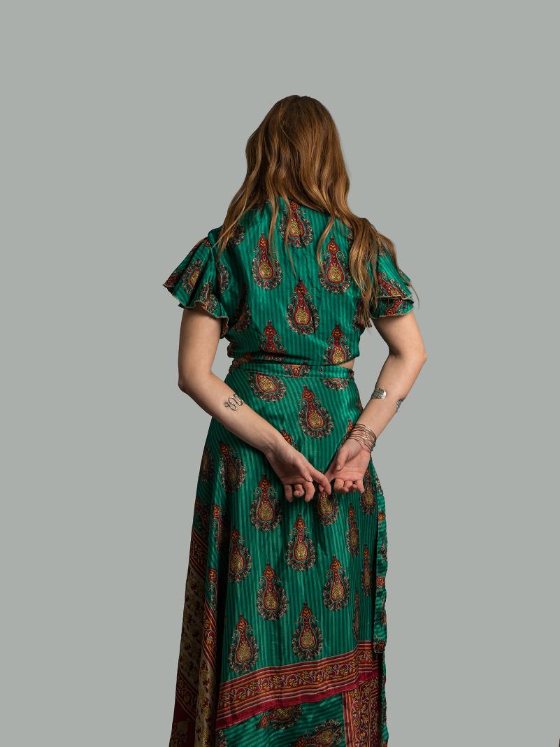 Wrap top e Gonna a Portafoglio verde e rosso - Manali