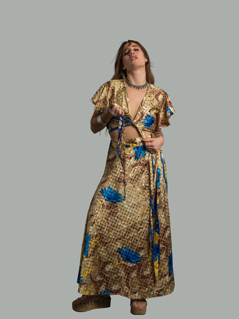 Wrap top e Gonna a Portafoglio fiori blu - Manali