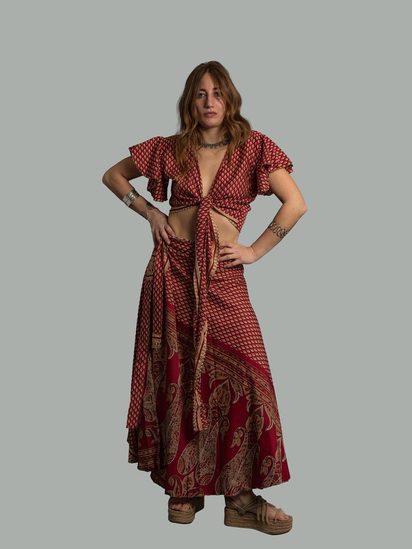 Wrap top e Gonna a Portafoglio rosso - Manali