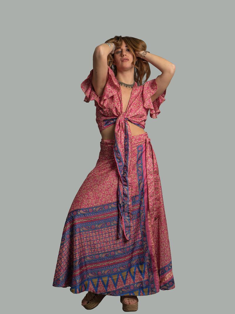 Wrap top e Gonna a Portafoglio rosa - Manali