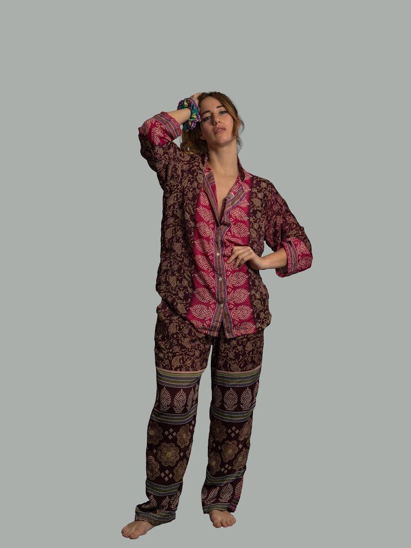 Pigiama in Sari LXL - marrone e rosso