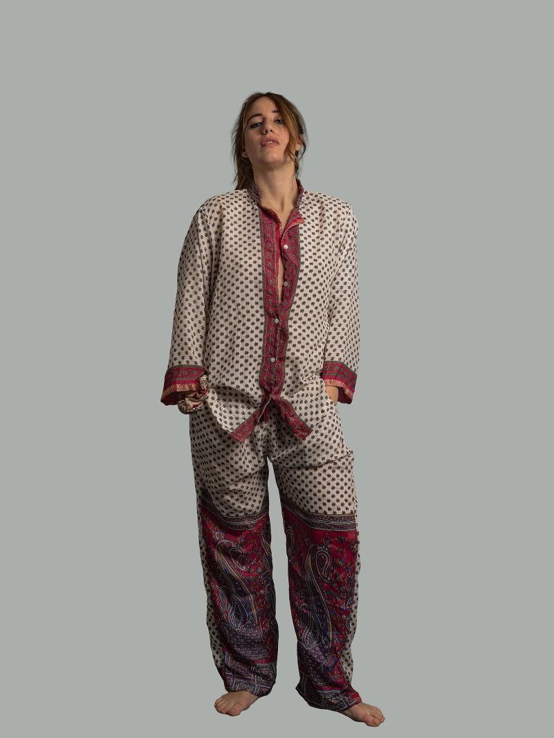 Pigiama in Sari LXL - bianco e rosa