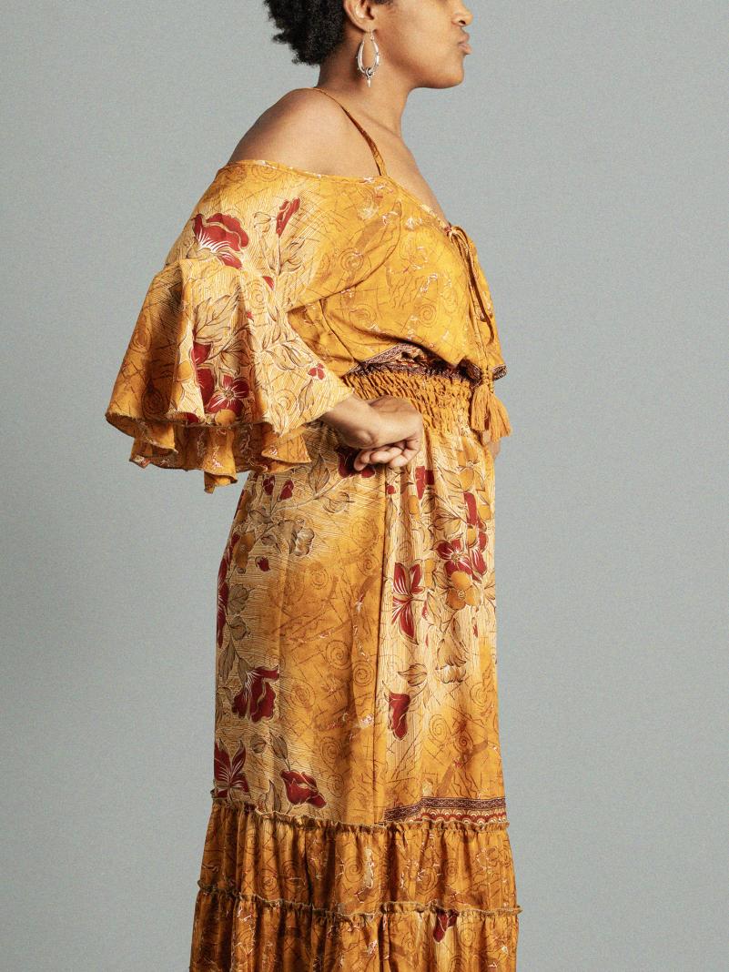 Abito lungo con bretelle fiori rossi - Nagpur