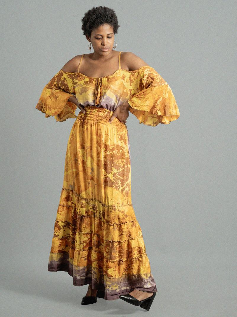 Abito lungo con bretelle giallo - Nagpur