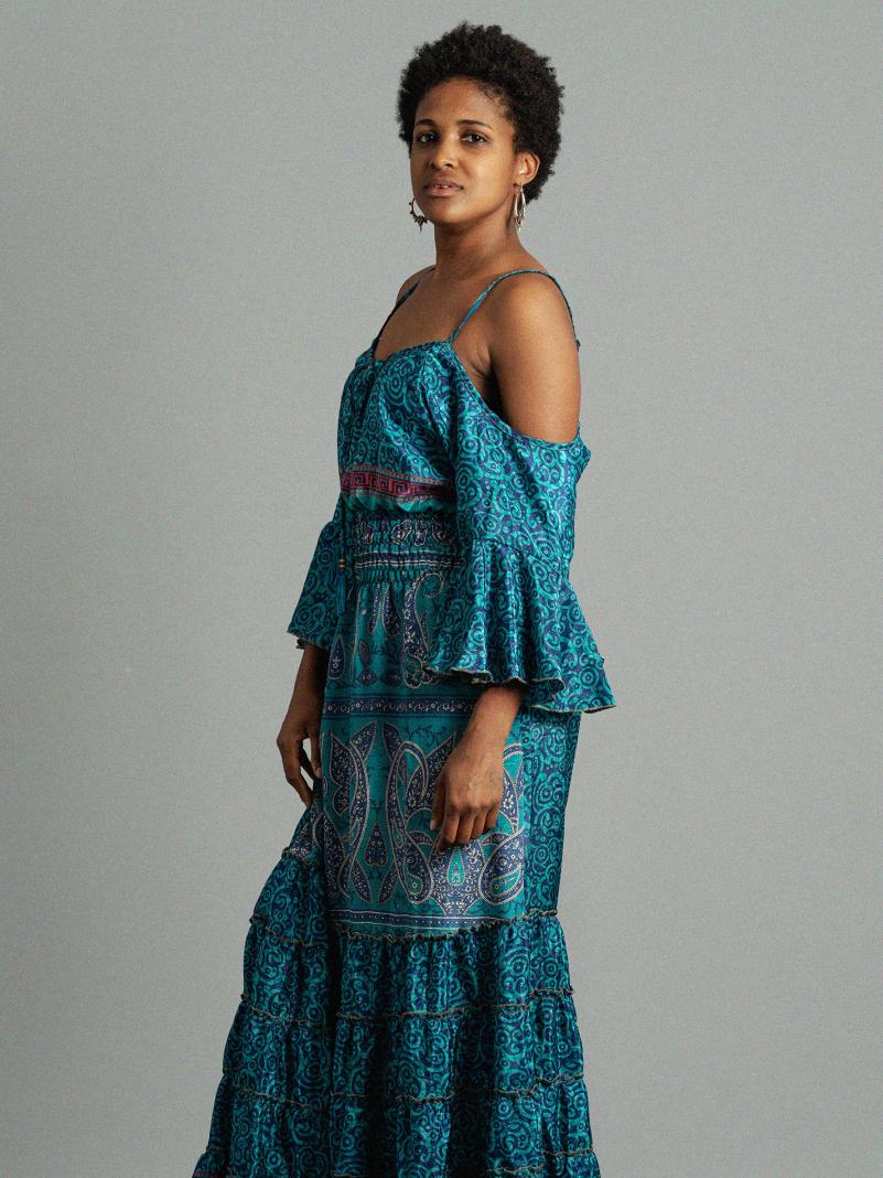 Abito lungo con bretelle blu - Nagpur