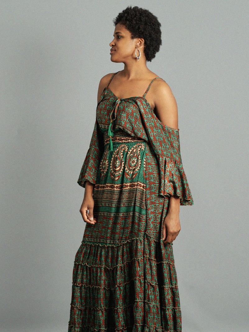 Abito lungo con bretelle rosso e verde - Nagpur