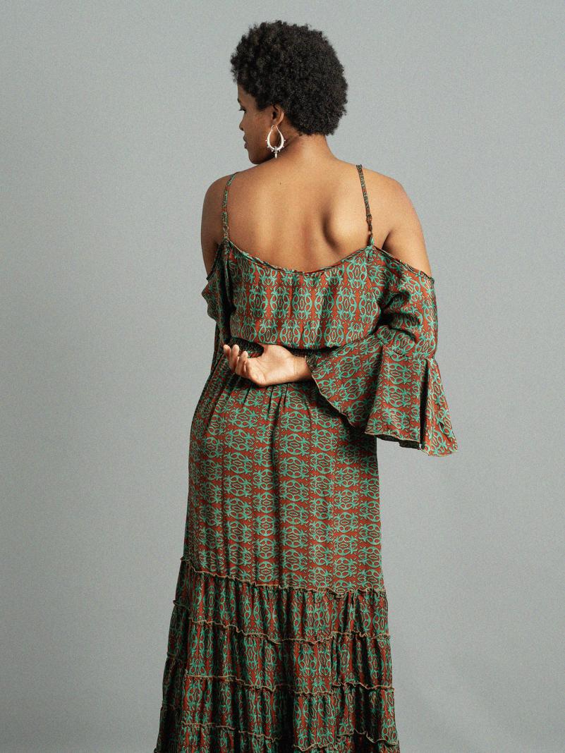 Abito lungo con bretelle rosso e verde - Nagpur