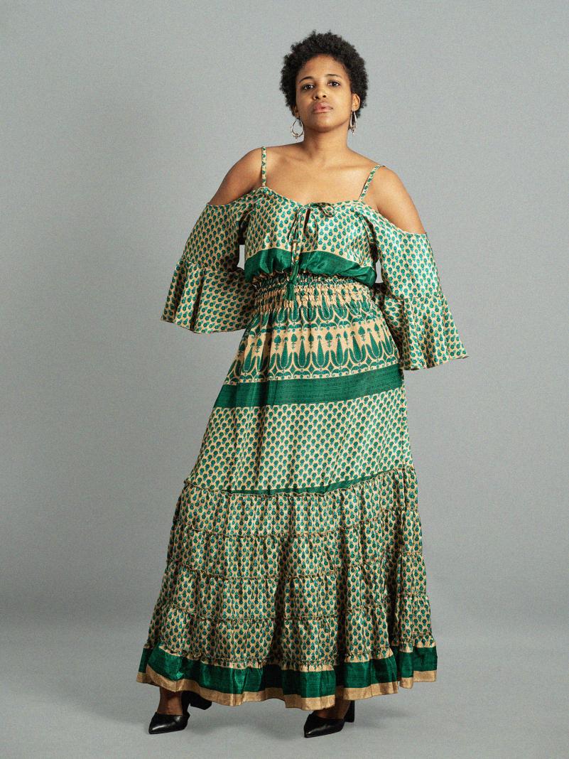 Abito lungo con bretelle verde - Nagpur