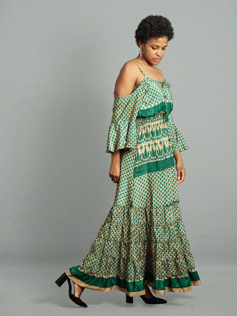 Abito lungo con bretelle verde - Nagpur
