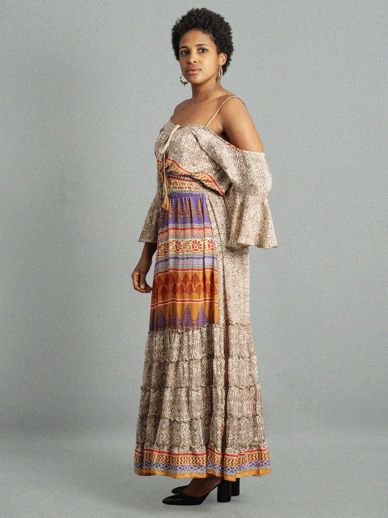 Abito lungo con bretelle linee arancioni - Nagpur