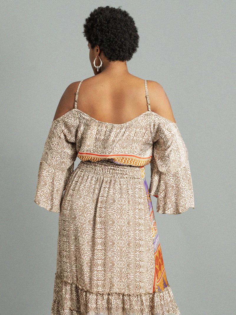 Abito lungo con bretelle linee arancioni - Nagpur