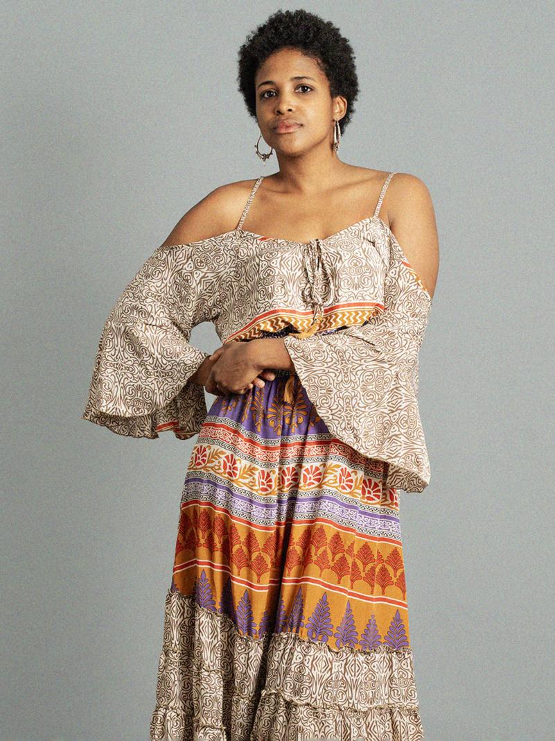 Abito lungo con bretelle linee arancioni - Nagpur