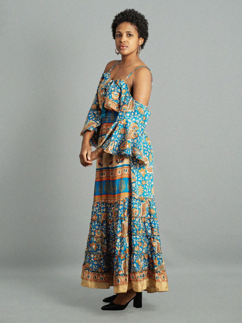 Abito lungo con bretelle azzurro - Nagpur