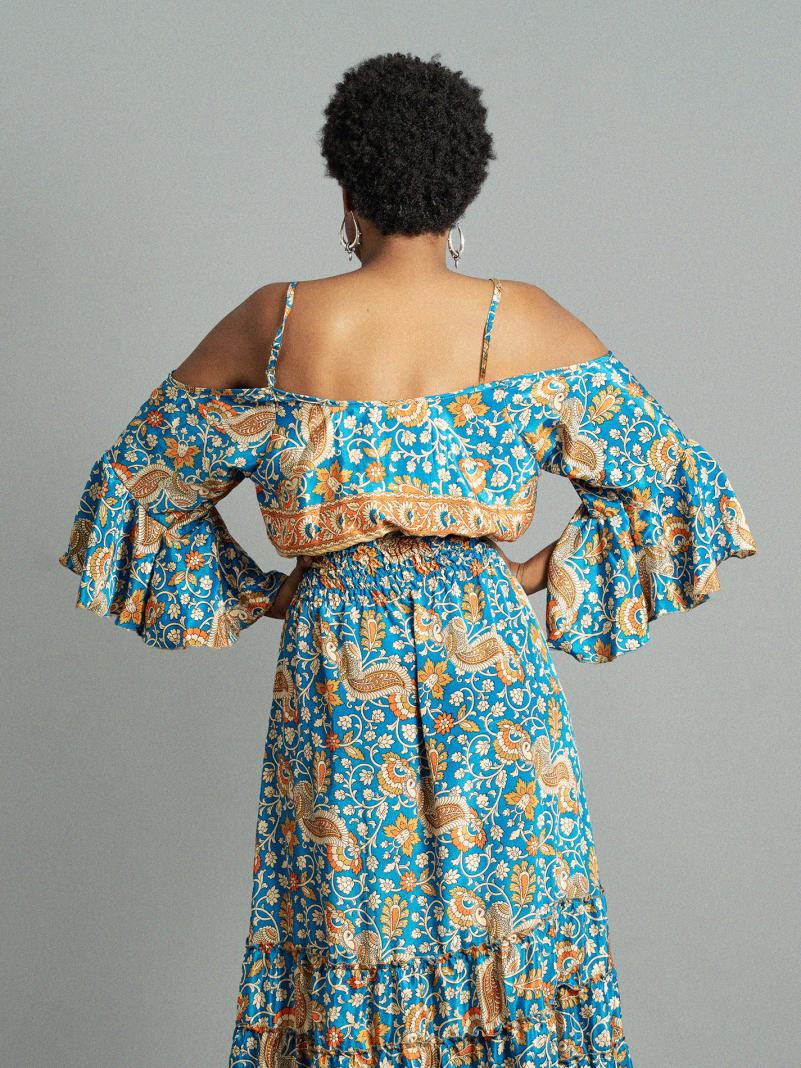 Abito lungo con bretelle azzurro - Nagpur