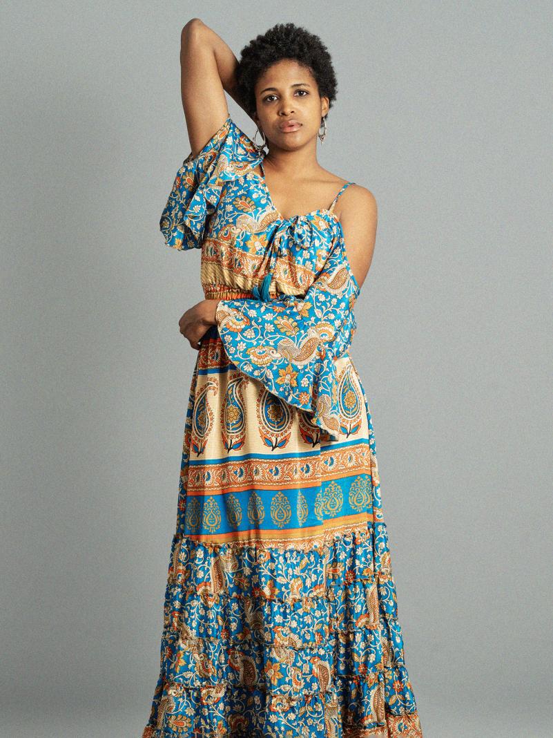 Abito lungo con bretelle azzurro - Nagpur